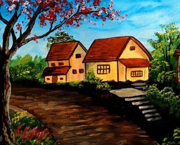 Village Landscape Painting for beginners