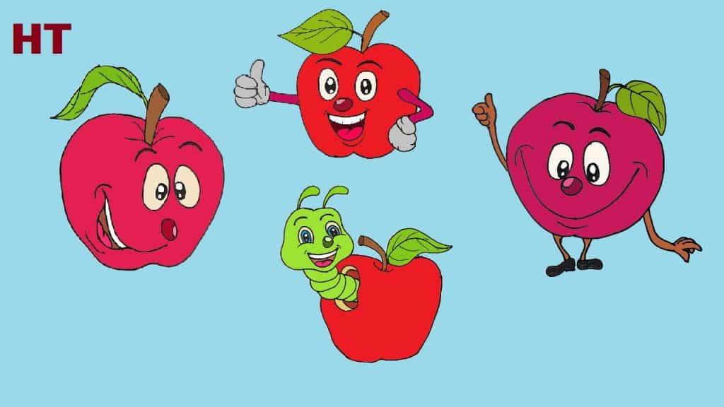 How to draw Cartoon Apples funny | Fruit drawing easy