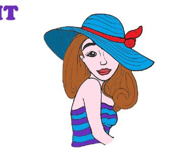 Cute girl with straw hat drawing step by step