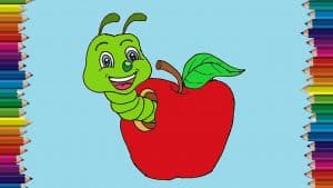 How to draw a cartoon apple and worm cute and easy