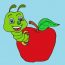 How to draw a cartoon apple and worm cute and easy