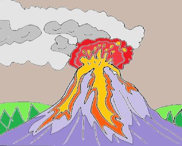 How to draw a volcano step by step