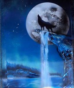 Howling wolf on the Moonlight painting