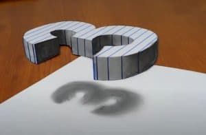 3D Trick Art On Line Paper, Floating Number 3