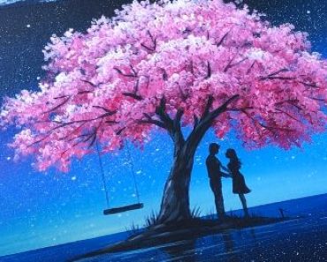 Couple in Love under Cherry Blossom Tree painting by Acrylic