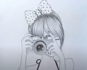 How to draw a girl taking a photo for beginners