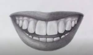 How to draw a mouth with teeth step by step