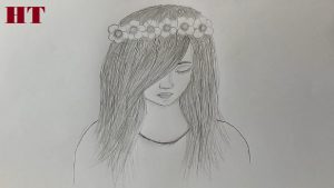 A girl with beautiful hair Pencil Sketch drawing 