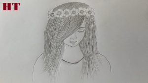 A girl with beautiful hair Pencil Sketch drawing