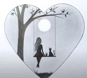 How to draw Alone Girl swinging in a tree - Girl on Swing in Moonlight