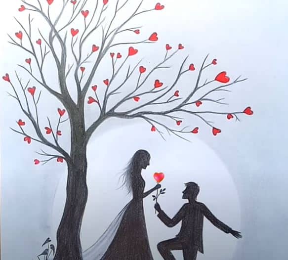 How To Draw Romantic Couple Under Love Tree Pencil Sketch This is an easy step by step illustrated tutorial that will guide children through the steps of drawing a cute bird on a tree branch. how to draw romantic couple under love