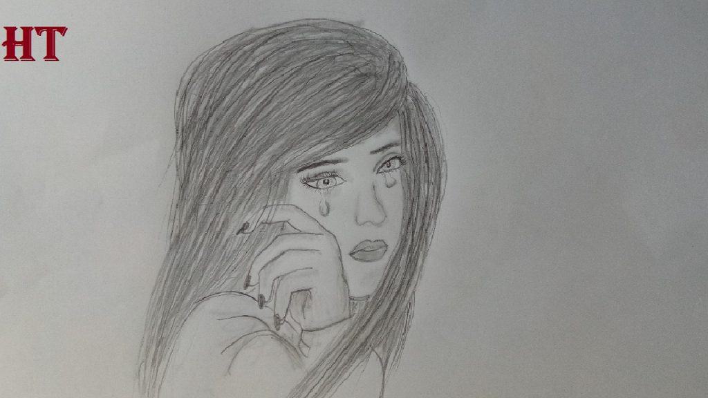 How to draw a sad girl face with pencil for beginners