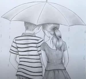 How to draw Boy and Girl With Umbrella