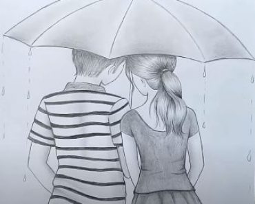 How to draw Boy and Girl With Umbrella || Couple Pencil Sketch