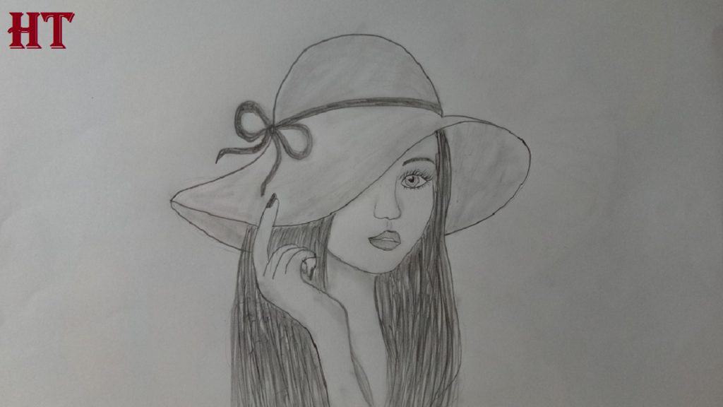 How to draw a girl wearing hat