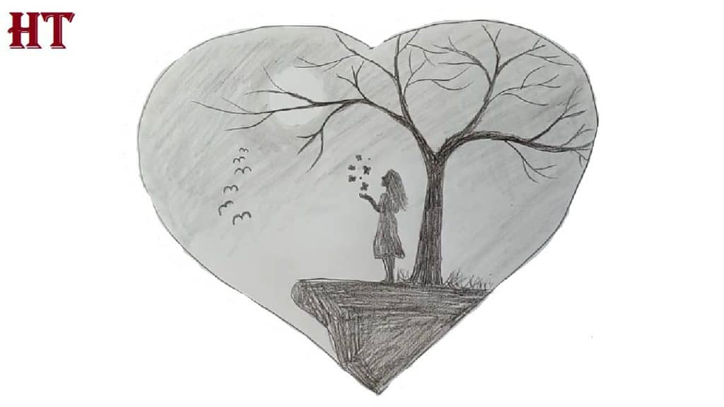 How to draw a girl with Butterfly in Moonlight easy - Pencil sketch drawing