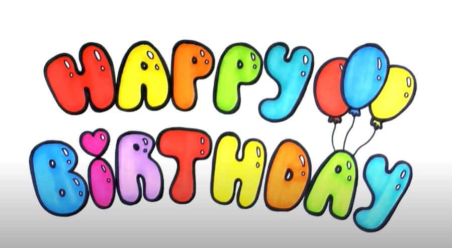 the word happy birthday in bubble letters