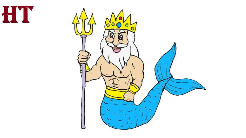 How to draw a cartoon Poseidon