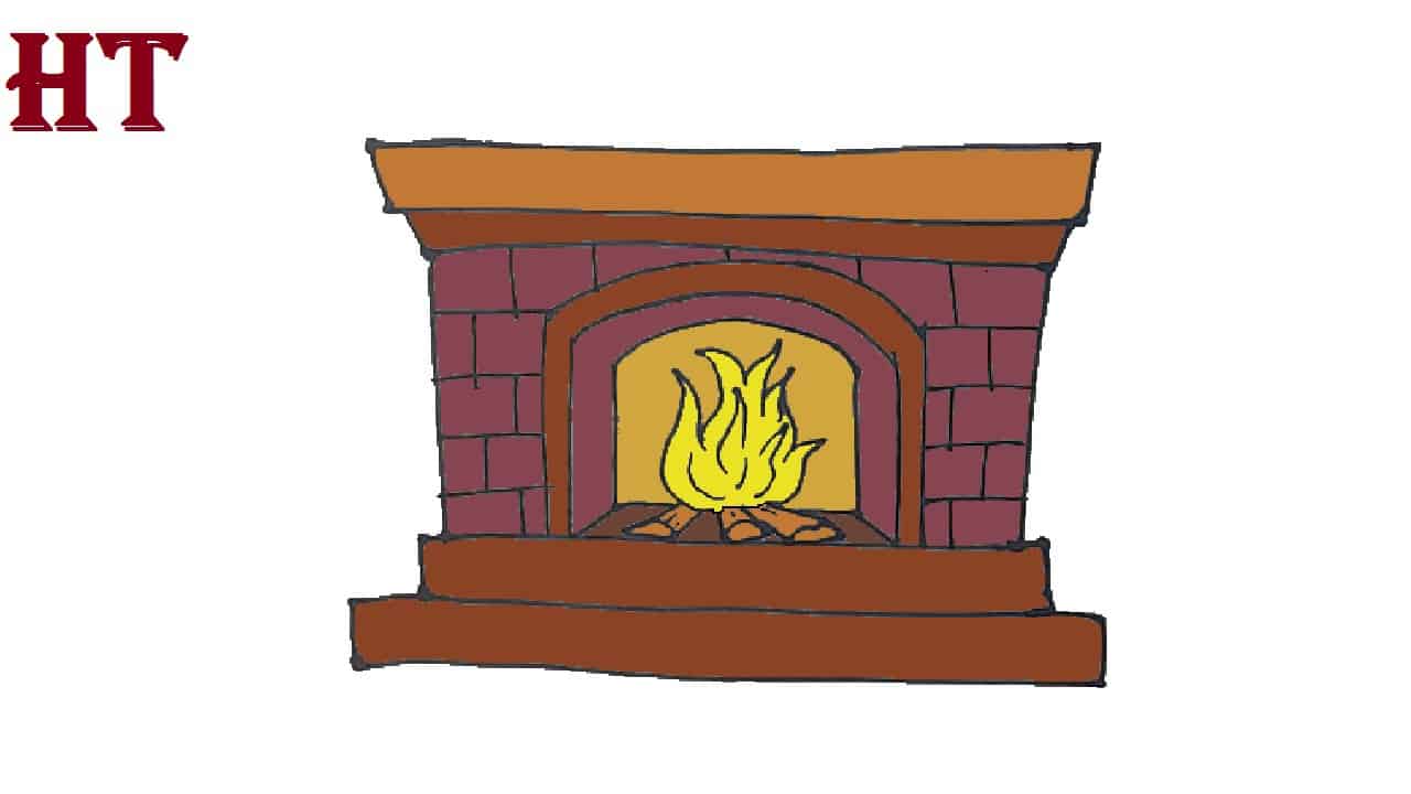 How To Draw A Fireplace Step By, Line Drawings Of Fireplaces