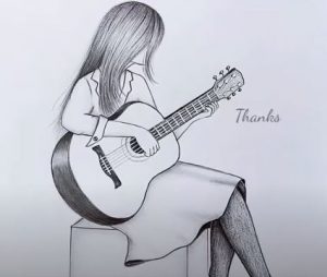 How to draw A Girl with Guitar with pencil for Beginners
