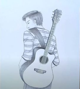 How to draw a boy with guitar step by step