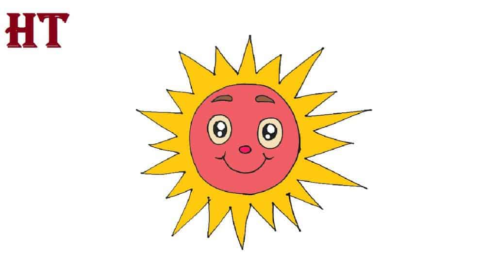 How to draw a cartoon sun cute and easy