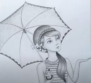 How to draw a girl with umbrella by Pencil