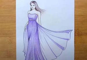 How to draw a girl with beautiful dress Step by Step