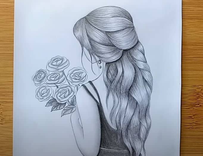 How to draw a girl with flowers Easy - Beautiful Girl Pencil Sketch