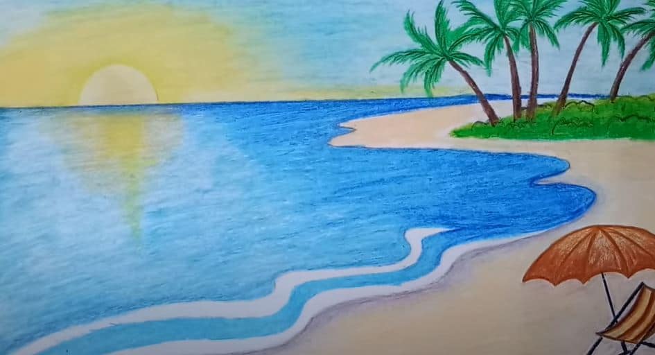 drawing of beach scenery