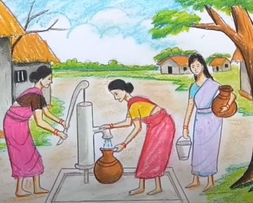 How to draw scenery of Take water || Village landscape drawing