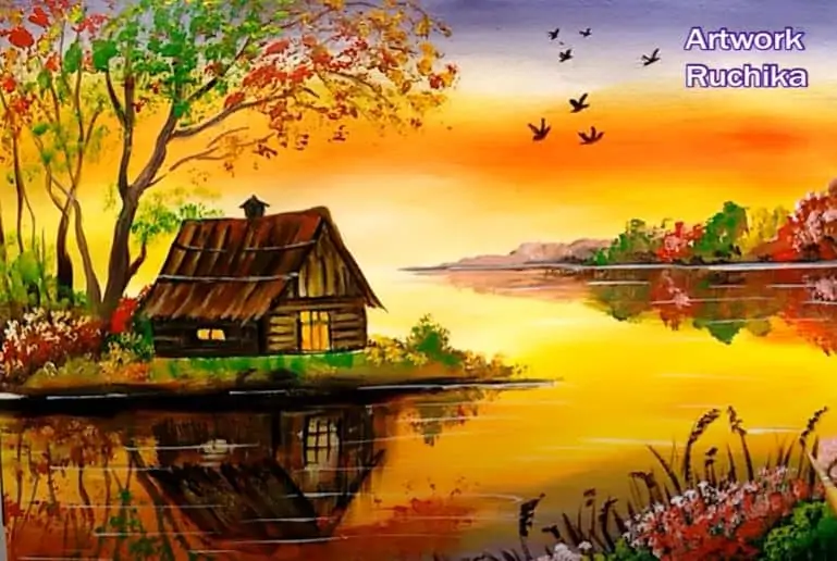 Beautiful Riverside Scenery Painting easy for Beginners - Acrylic Painting Tutorial