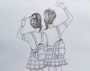 Friendship Drawing With Pencil - How to draw school girl Step by Step