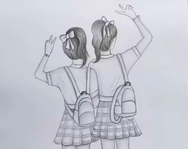 Friendship Drawing With Pencil How To Draw School Girl Step By Step