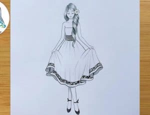Drawing of Girl with beautiful dress - How to draw a Girl easy