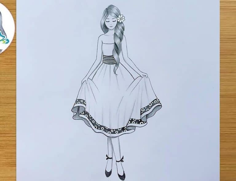 Drawing of Girl with beautiful dress || How to draw a Girl easy