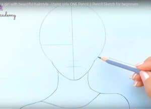 Sketch of a girl with beautiful hairstyle using one pencil, step-by-step drawing tutorial for beginners, pencil sketching, how to draw faces and hairstyles, art education.