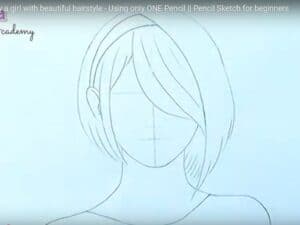 Girl with beautiful hairstyle sketch for beginners, step-by-step drawing tutorial, using only one pencil for pencil sketch, illustration of hairstyle drawing process, how to draw a girl's hairstyle.