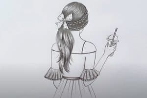 A Beautiful Girl with summer drink and Stylish Hairstyle Drawing