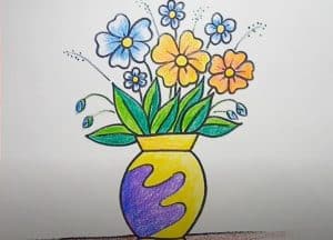 How to Draw Flowers in a Vase Step by Step