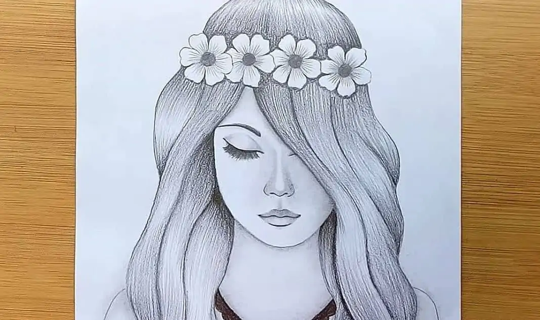 Girl face sketch with pencil
