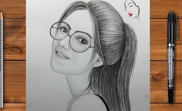 Girl with glasses Drawing by Pencil