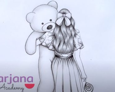 How to draw a Girl with her Teddy bear