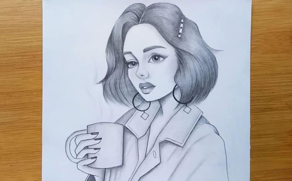 How to draw a girl with a coffee mug
