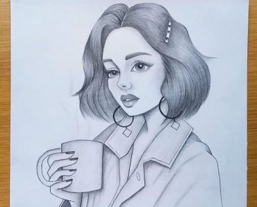 How to draw a girl with a coffee mug
