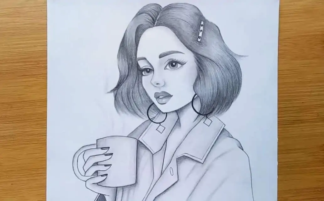 How to draw a girl with a coffee mug