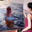 Bathing girl Drawing by beautiful Girl || Oil Painting Time Laps