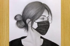 Beautiful Girl with Mask Drawing