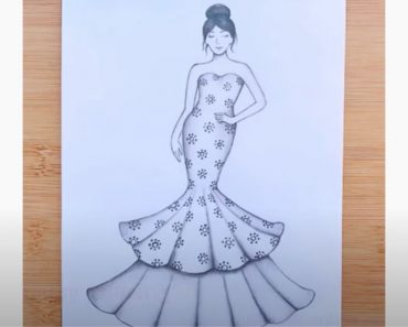 How to draw Beautiful Long Dress || Girl with Dress Drawing