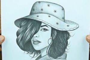 How to draw a girl wearing hat with Pencil Sketch